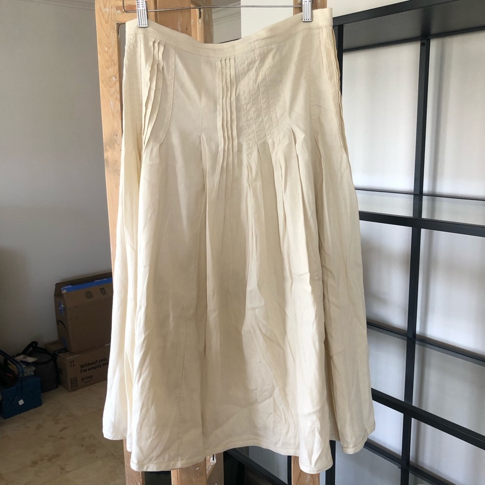 COS Cream A-Line Midi Skirt with Pintuck Detail